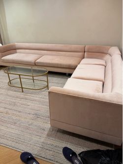 Interlude home Ornette sectional sofa in blush velvet fabric