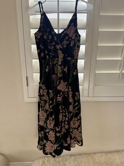 Anthropologie Black Flower Dress Petite Women