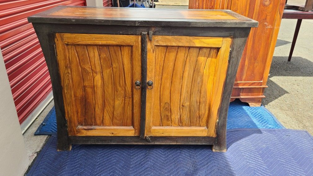 Antique Solid Wood Buffet And Matching Armoire