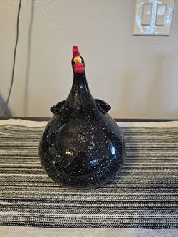 Ceramic Black Speckled Rooster Figurine
