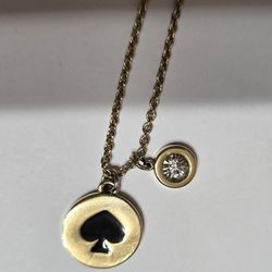 Kate Spade 10" Gold Tone Necklace With Black & Gold Logo Pendant & Clear Crystal $15. Pick-up In Aurora. 