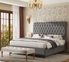 BEAUTIFUL QUEEN TUFTED SLEIGH BED – LIKE NEW!