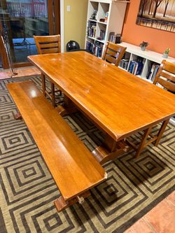Dining table with 3 chairs and a bench