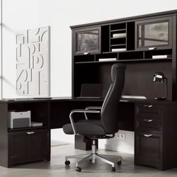 Espresso L-desk & Hutch (new in box from 2022, Would Be 850.00 In Store)