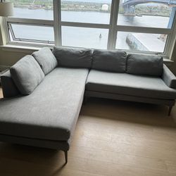 West Elm Linen Sectional Couch (Grey)