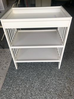 White Wood Storage Table with Shelves
