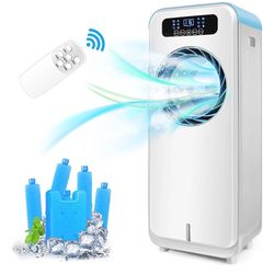 Air Cooler,3-in-1 Portable Air Conditioner Fan with Remote Control,Cooling & Humidify with 3 Speeds,4 Wind Mode,LED Display,Timer,Bladeless Fan for La