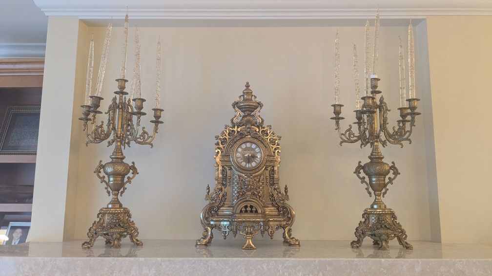 Antique Italian Clock And Candelabra Set