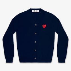 CDG Comme Des Garcons Play Crew Neck Navy Cardigan Sweater Medium Unisex