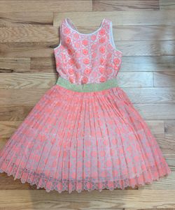Manoush White Neon Pink Daisy Floral Applique Dress Size EU 36 US 4 tulle skirt