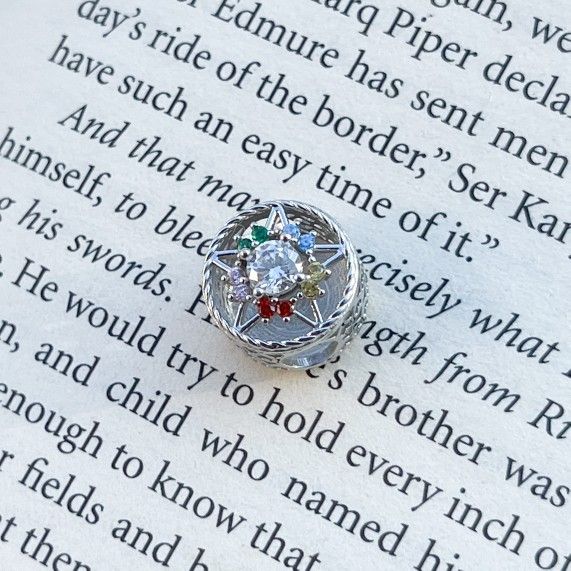 Handmade Star Charm Bead with Multicolor Diamond, Shiny Style, Fits Pandora Bracelets