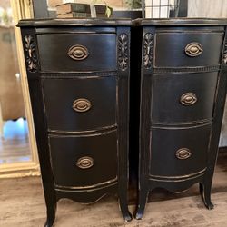 Classic Black Antique Custom Nightstands ~ Matched Pair 