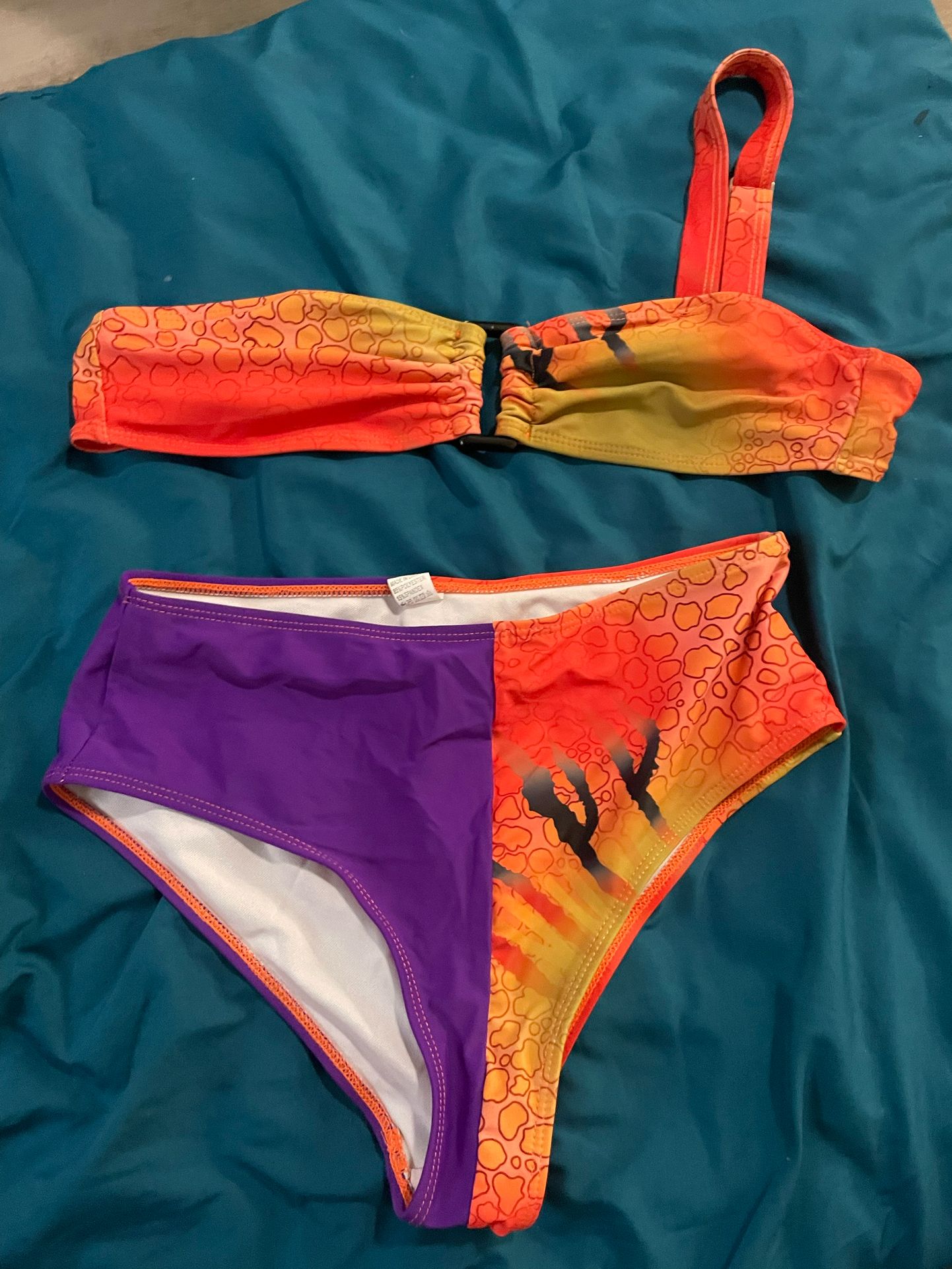 One Strap Purple And Orange Bathing suit Set