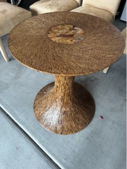 Vintage Boho Coconut Shell Pedestal Dining Table