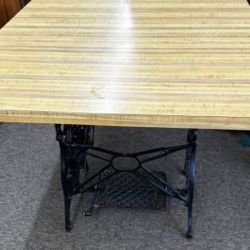 Table w/ Antique Cast Iron Sewing Machine Base