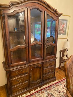 Free China Cabinet, queen headboard and Chandelier