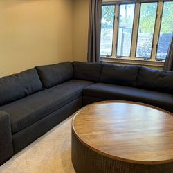 Large 9’ x 9’ Navy Blue Sectional Sofa – Contract Grade Wool – Deep Seating