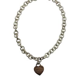 Tiffany & Co 925 Silver "Return To Tiffany" Rolo Necklace Heart Charm