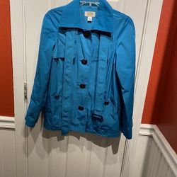Ladies Size Petite Small Talbots Blue Rain Jacket with Belt