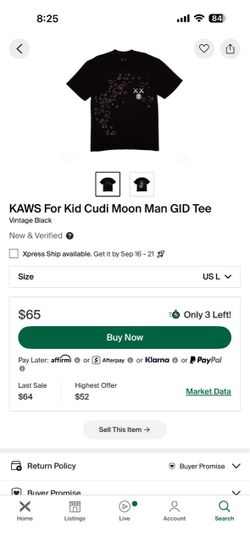 KAWS For Kid Cudi Moon Man GID Tee