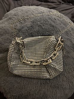 Silver Rhinestone Chain Strap Evening Bag