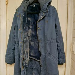 Old Navy Canvas Parka Removable Faux Fur Lining Hooded Women's Medium 