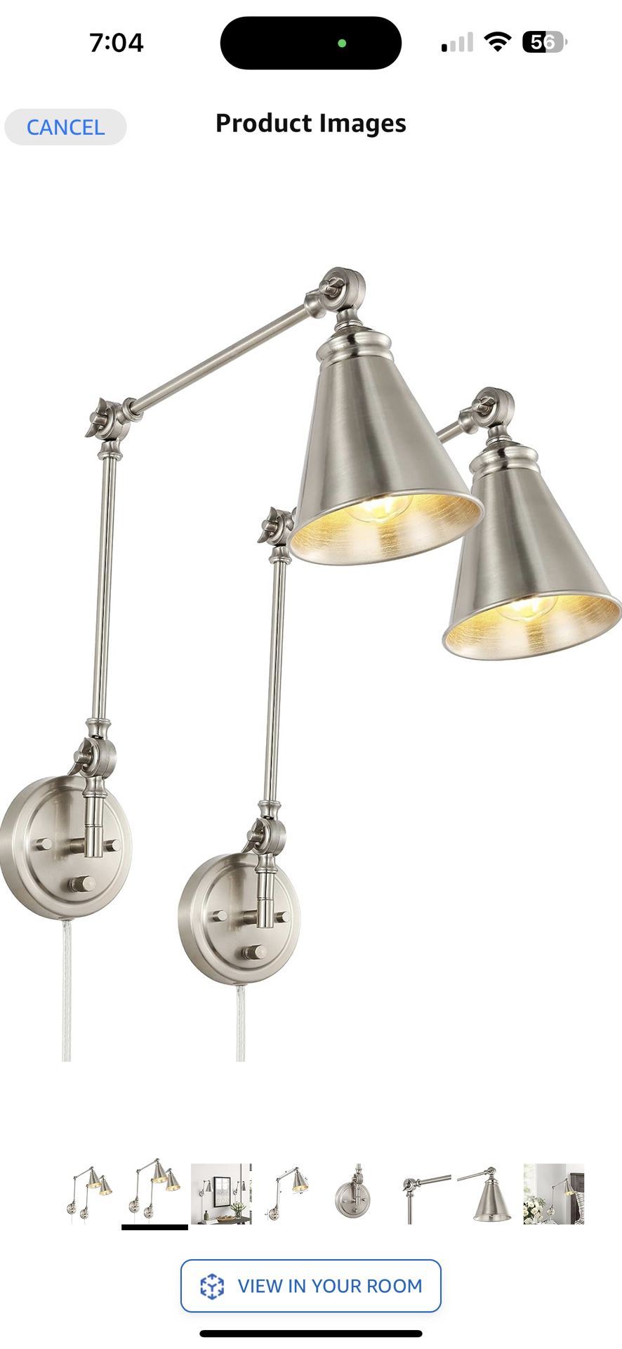 WINGBO Swing Arm Wall Lamp Set of 2, 