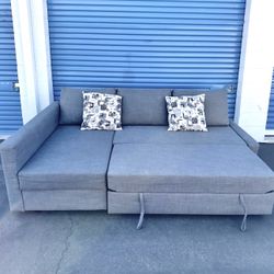 Gray IKEA Sectional With Pull Out Bed & Storage Couch Sofa