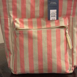 Pink Stripped Bag With Back Pack Straps Or Handle Carry 