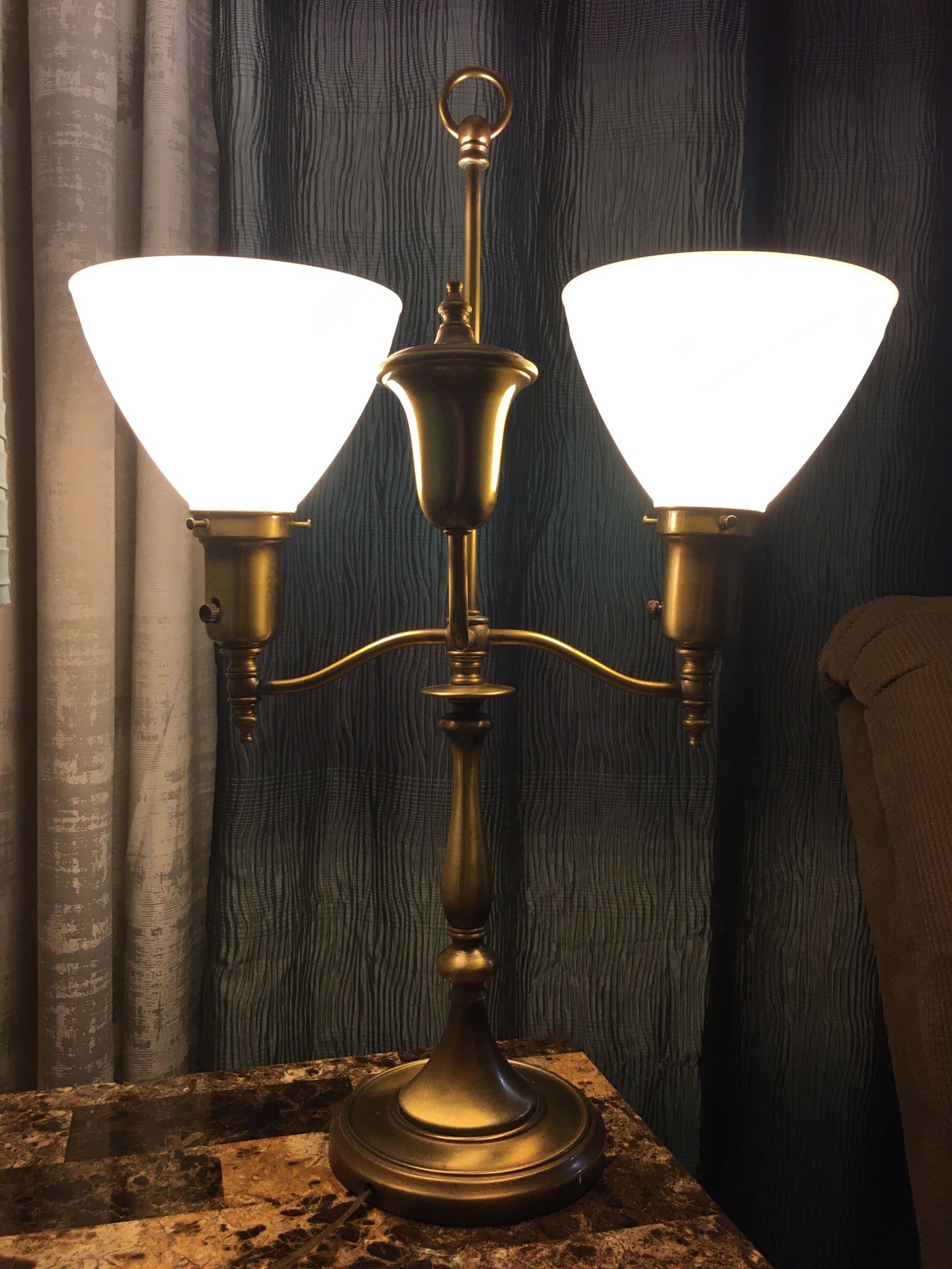 1940s Solid brass lamp w/Milk glass