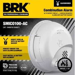 BRK - SMICO100-AC Smoke and Carbon Monoxide Alarm Combo - Hardwire / Battery Backup