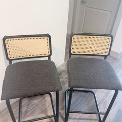 Set of 2 Modern Rattan Back Counter Stools with Cushioned Seat
