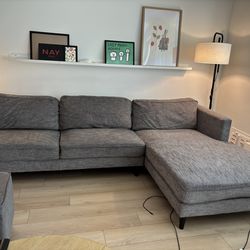 Living spaces grey sectional with chaise with free ottoman