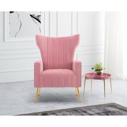 Velvet Accent Wingback Chair With Golden finished Leg for Living Room, Office, Home Office, or Study（AFC2661-PK)