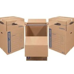 New SmoothMove Tape-Free Wardrobe Boxes; Large 24.38”L x 24.38”W x 40.25”H; 3 Pack