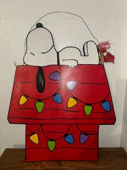 Snoopy Christmas Door Hanger Wood Sign