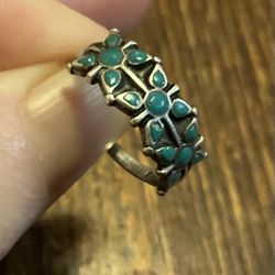 Zuni Sterling, Turquoise, Ring, Signed By The Artist Size 5