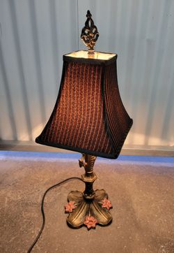 Vintage Ornate Table Lamp with Striped Shade