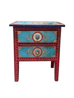 Hand-Painted Indian Style Wooden Nightstand