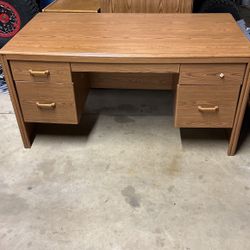 Wood Desk , Drawers And 2 Door Cabinet, 3 Drawer Cabinet