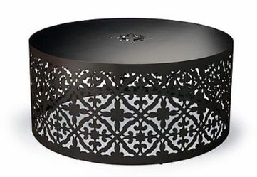Black round iron floral latticework table
