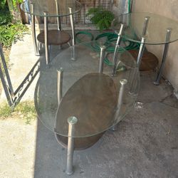 Set Of Three Glass  And Wood