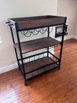Industrial Bar Cart with Wine Rack