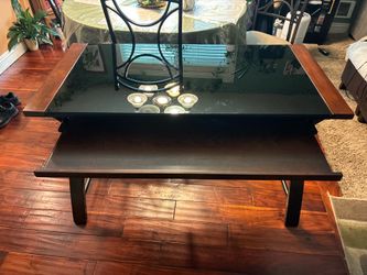 Dark wood and glass desk