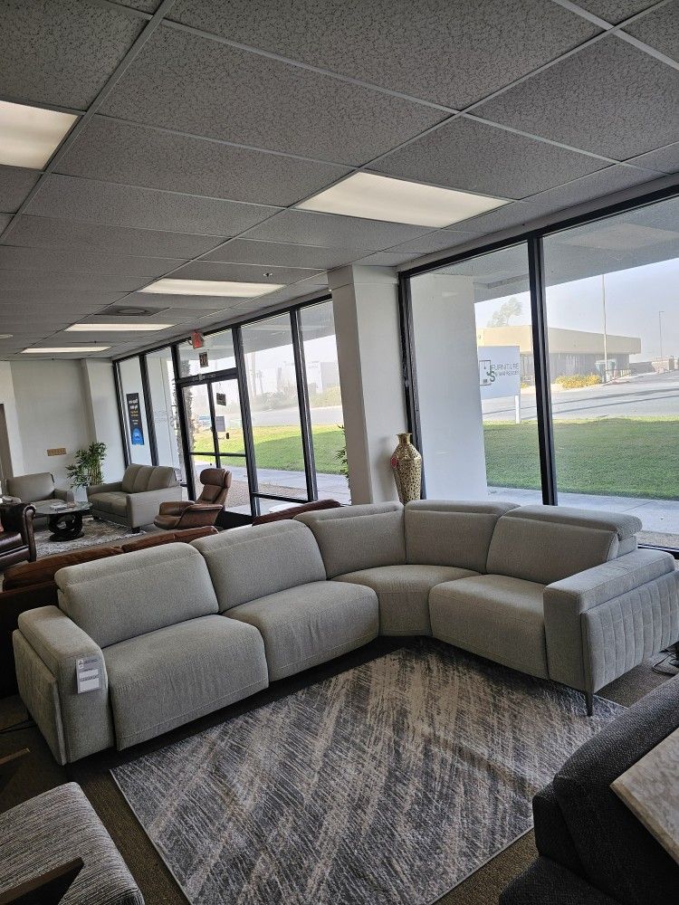 Fabric Sectional Sofa With Three Power Recliners-Adney