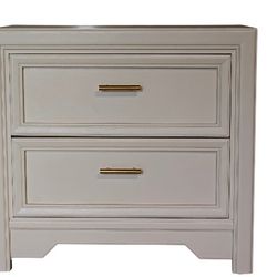 Single Beige Nightstand With Brass T-Pulls