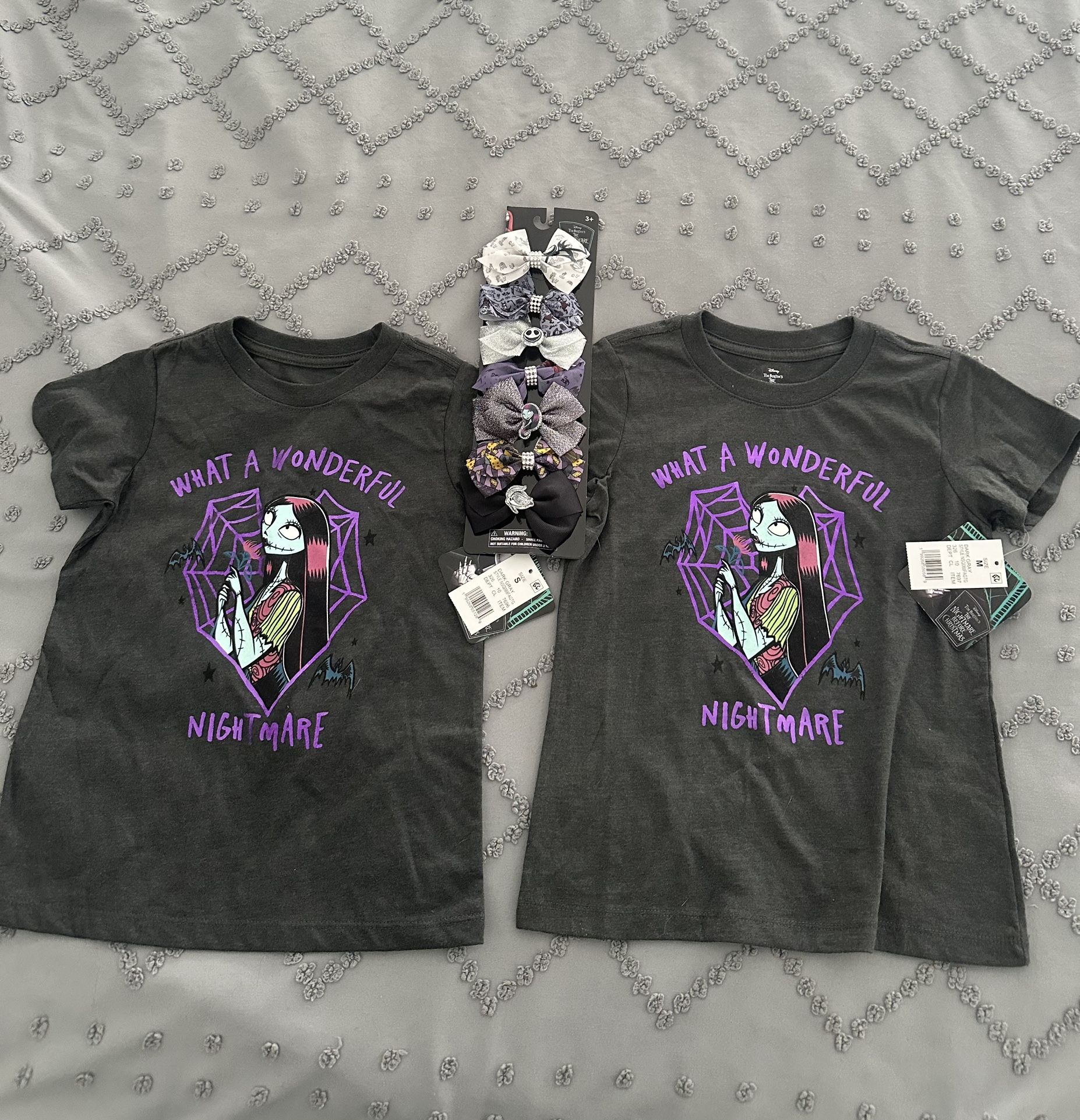 Girls Nightmare Before Christmas Shirts (S & M) And Hair Bows - Brand New!!!
