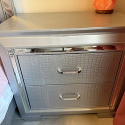 Silver Nightstand with LED Light