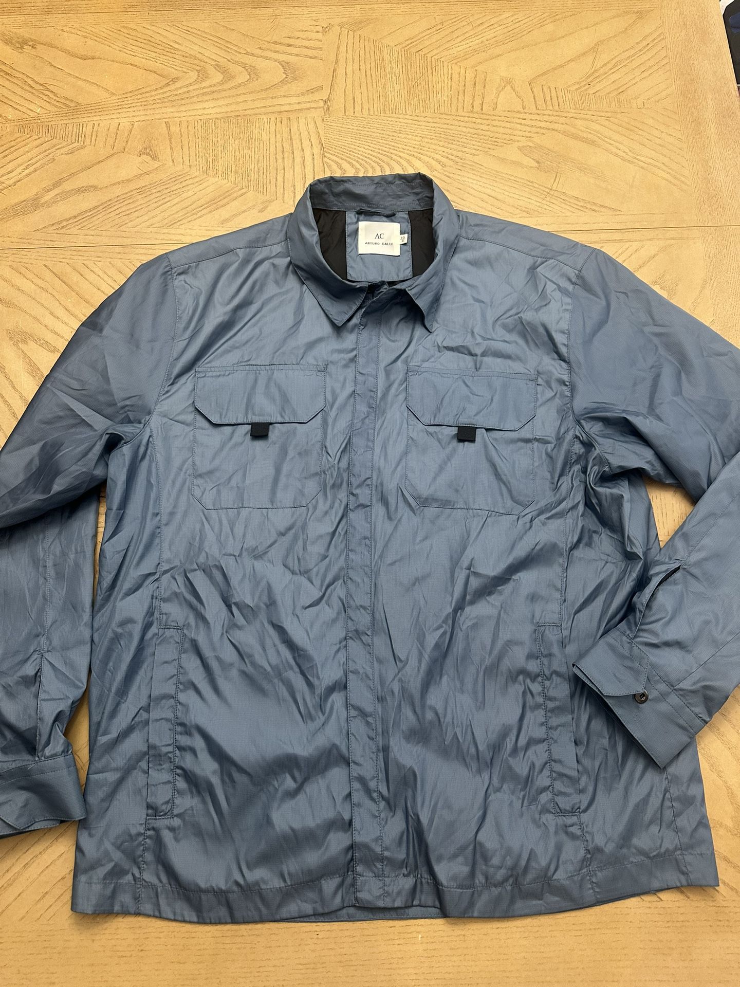 Arturo Calle Jacket Mens Blue Slim Fit Full Zip Button Down Windbreaker size XL New never used