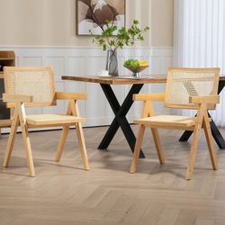 Solid Wood Rattan Chair Set Of 2